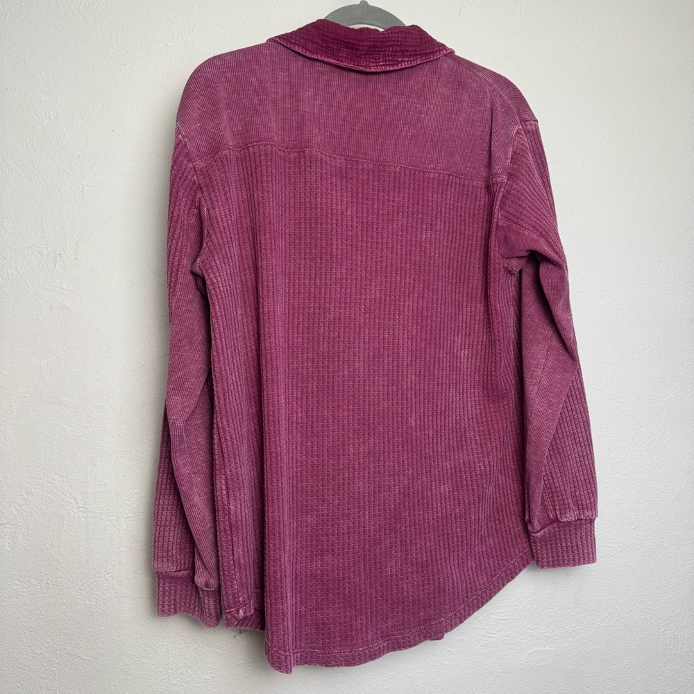 Briggs Mineral Wash‎ Waffle Knit Button Down Long Sleeve Top - Picture 3 of 8